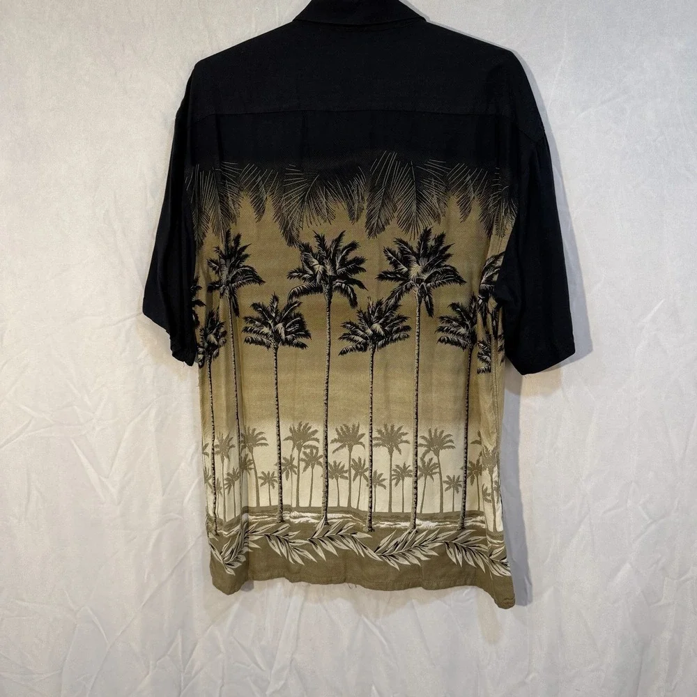 Vintage Men's Rayon Hawaiian‎ Short Sleeve Button Shirt L Palm Trees Beach